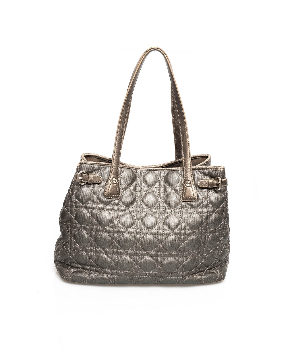Christian Dior Cannage Grey Canvas Top handle Tote Bag PHW - AGL1349 - Cap N Wrap