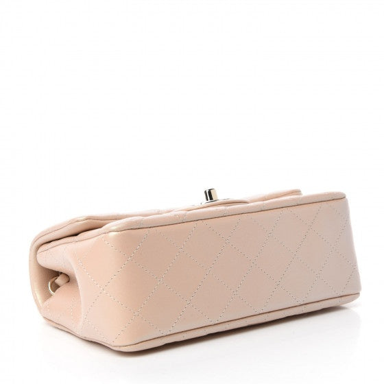 Chanel Iridescent Calfskin Quilted Mini Rectangular Flap Bag Beige
