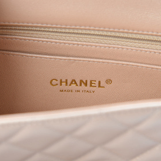 Chanel Iridescent Calfskin Quilted Mini Rectangular Flap Bag Beige