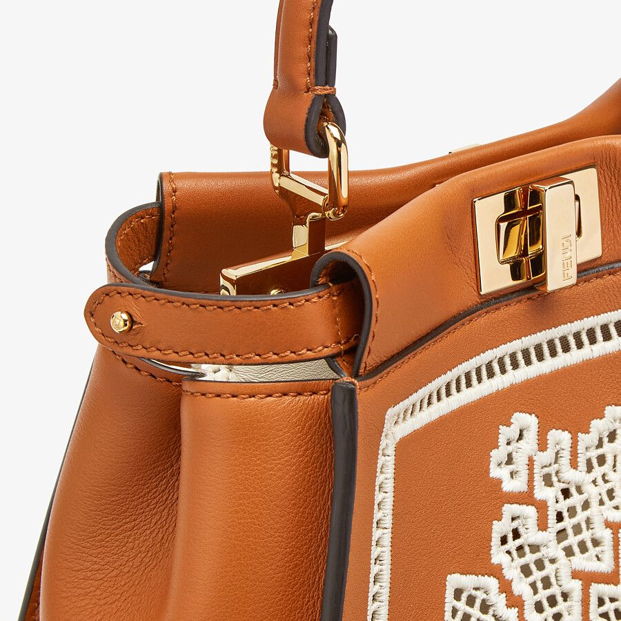 Fendi MINI Embroidered brown leather bag
