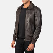 Classic Brown Leather Bomber Jacket