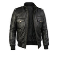 Shadow Black Leather Bomber Jacket