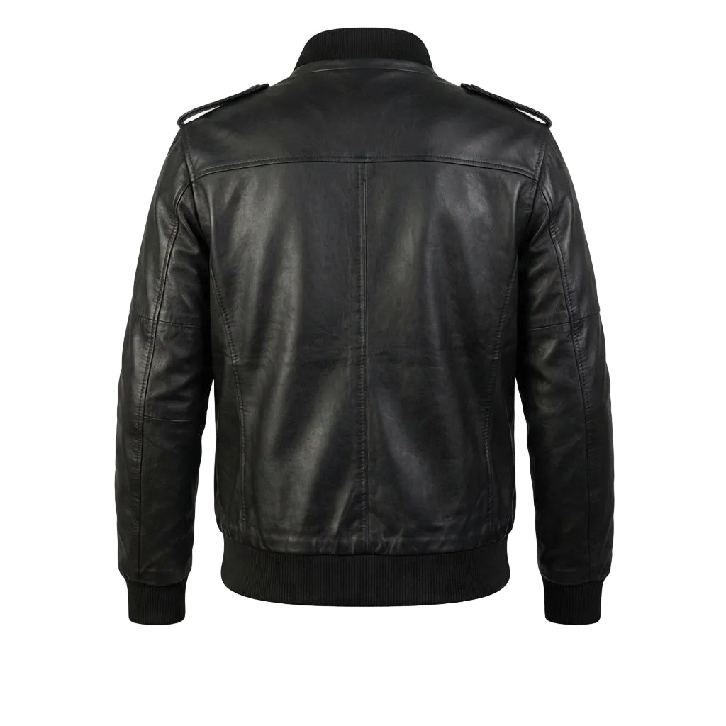 Shadow Black Leather Bomber Jacket