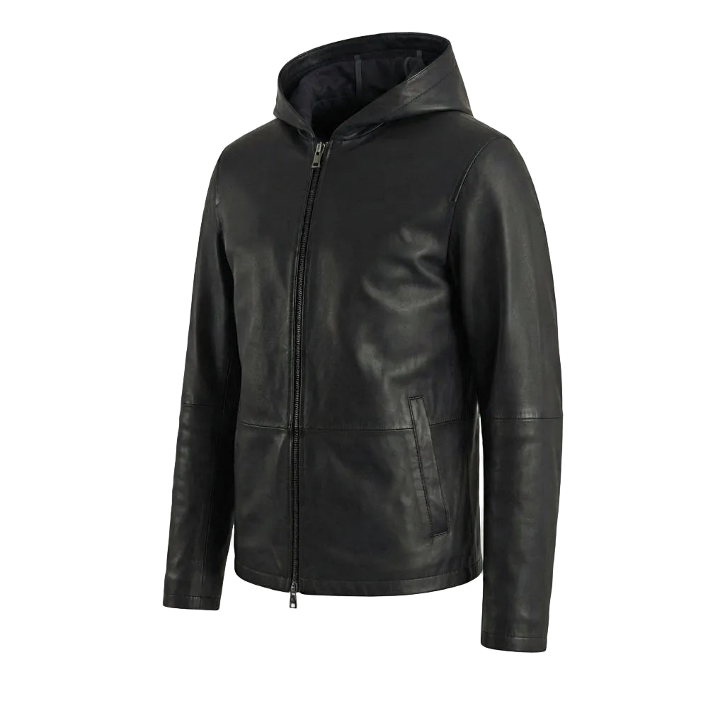 Andy Black Hooded Leather Jacket