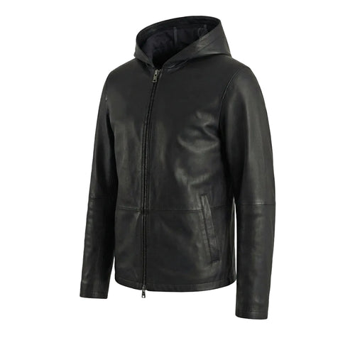 Andy Black Hooded Leather Jacket