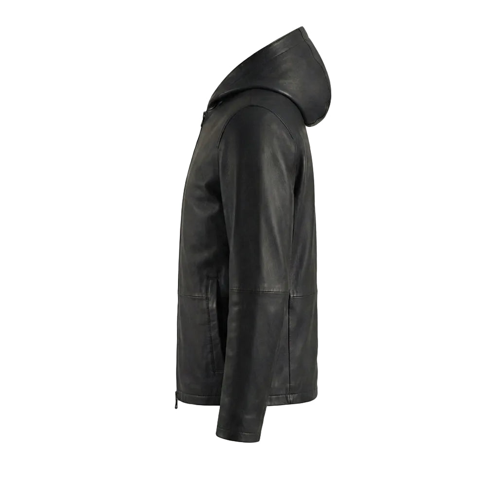 Andy Black Hooded Leather Jacket