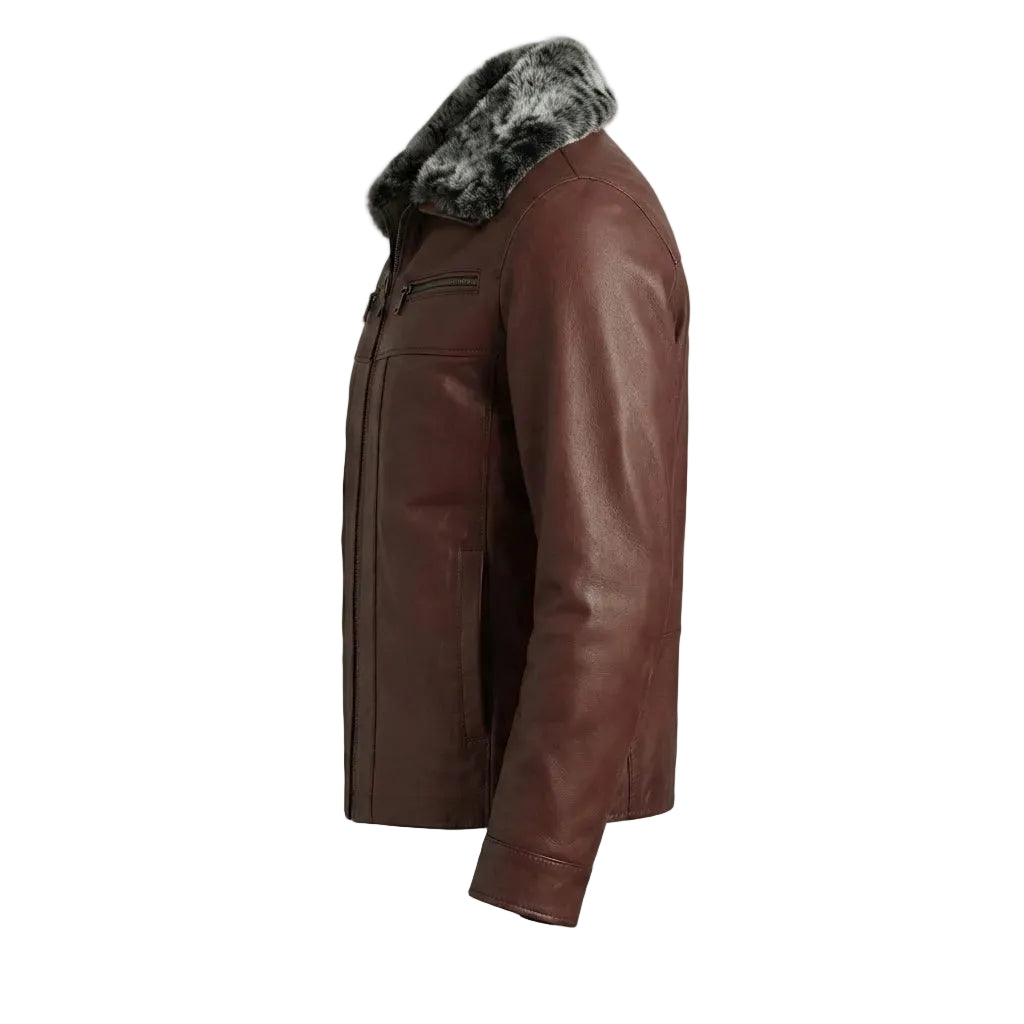 Brown Fur Collar Leather Jacket