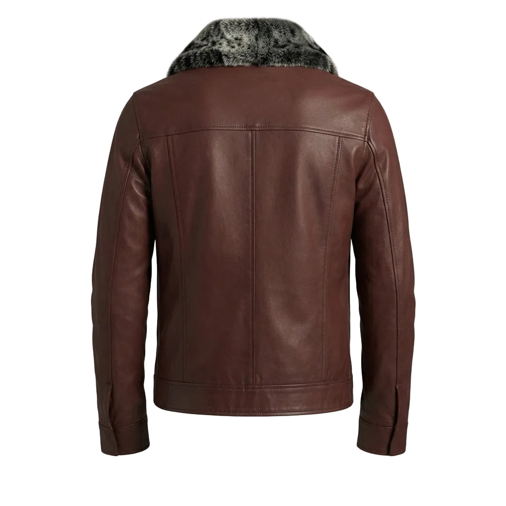 Brown Fur Collar Leather Jacket