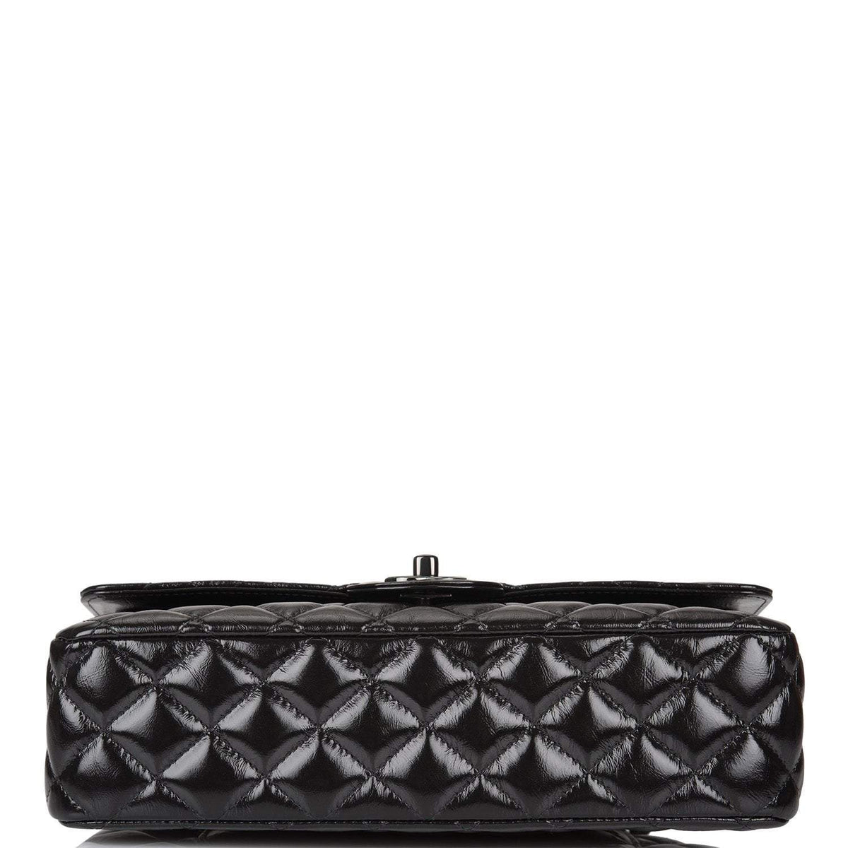 Chanel Shiny SO Black Crumpled Calfskin Quilted Medium Classic Double Flap Bag Black Hardware