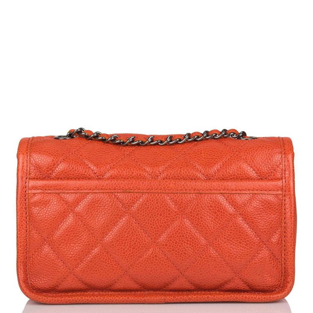 Pre-owned Chanel Mini Flap Bag Dark Orange Caviar Ruthenium Hardware