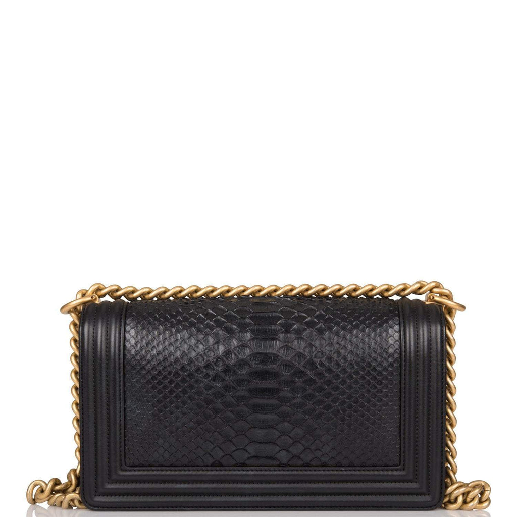 Pre-owned Chanel Black Python Medium Boy Bag Antique Gold Hardware