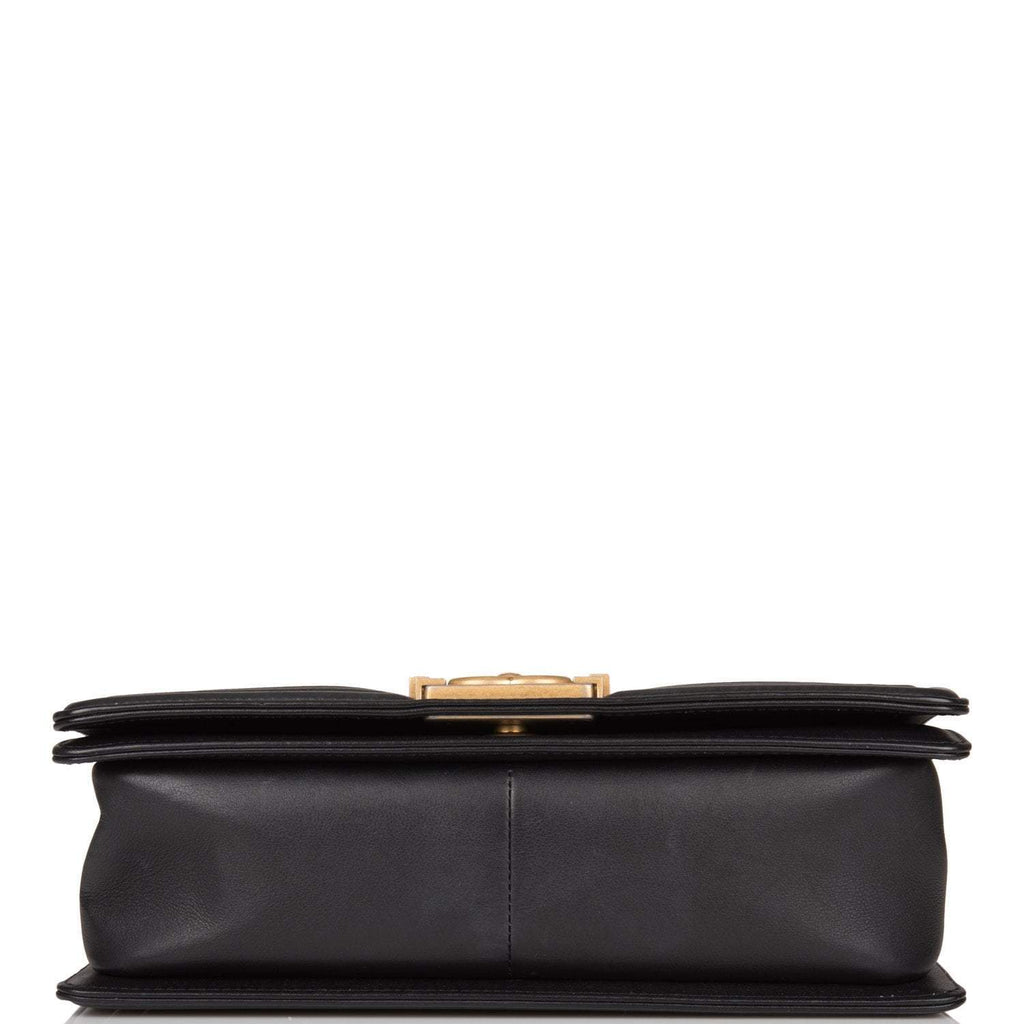 Pre-owned Chanel Black Python Medium Boy Bag Antique Gold Hardware
