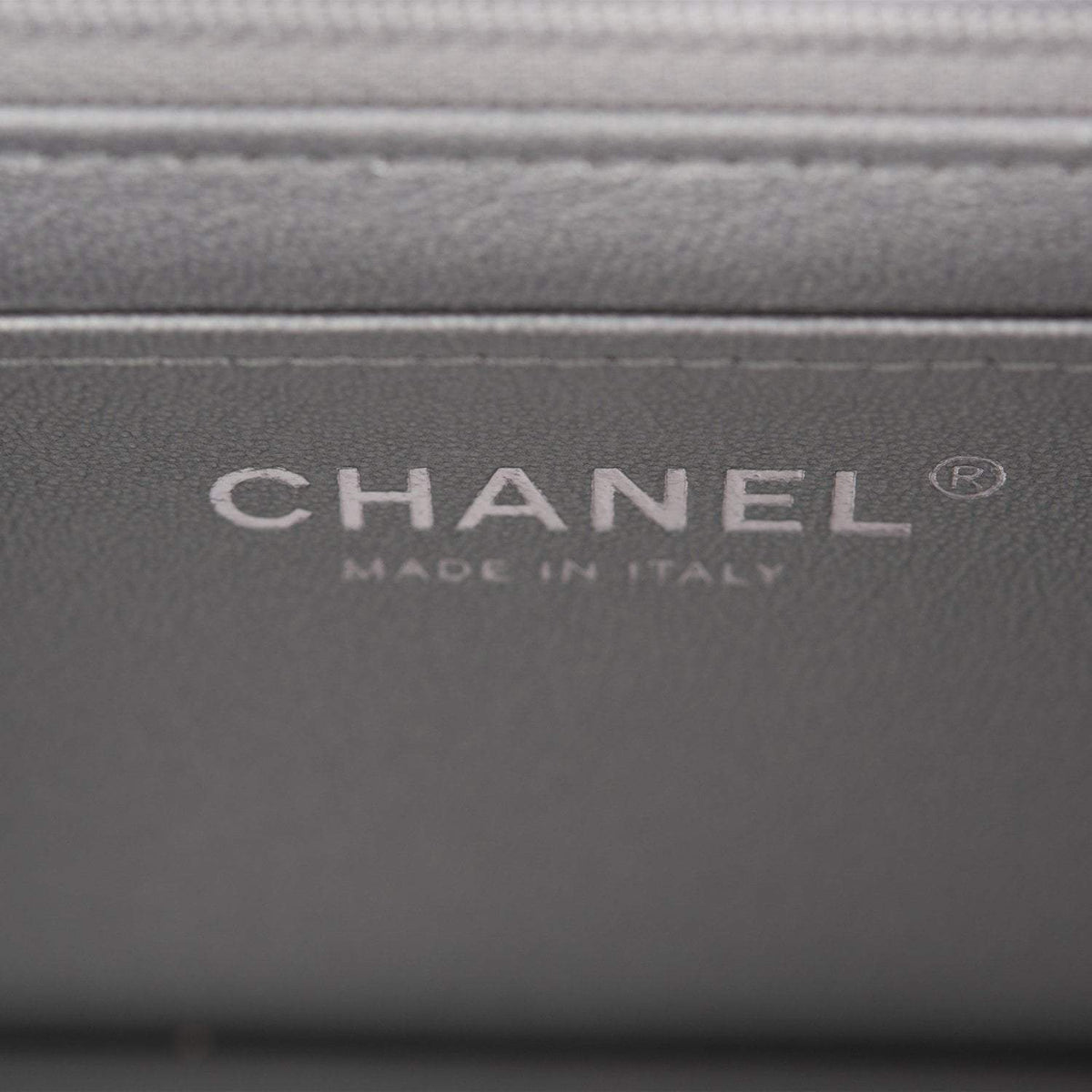 Chanel Silver Metallic Quilted Caviar Rectangular Mini Flap Bag with Top Handle Silver Hardware