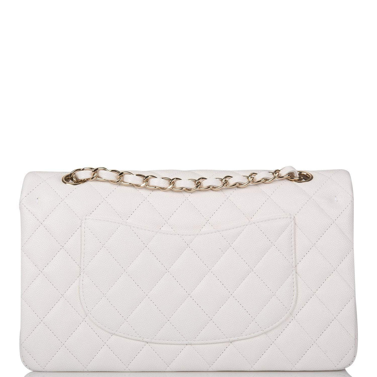 Chanel White Quilted Caviar Medium Classic Double Flap Bag Gold Hardware