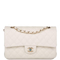 Chanel White Quilted Caviar Medium Classic Double Flap Bag Light Gold Hardware