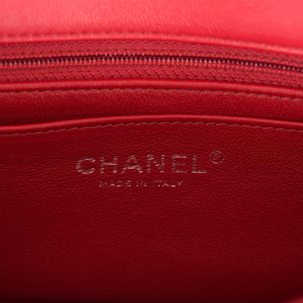 Chanel Mini Rectangular Flap Bag Red Lambskin Silver Hardware