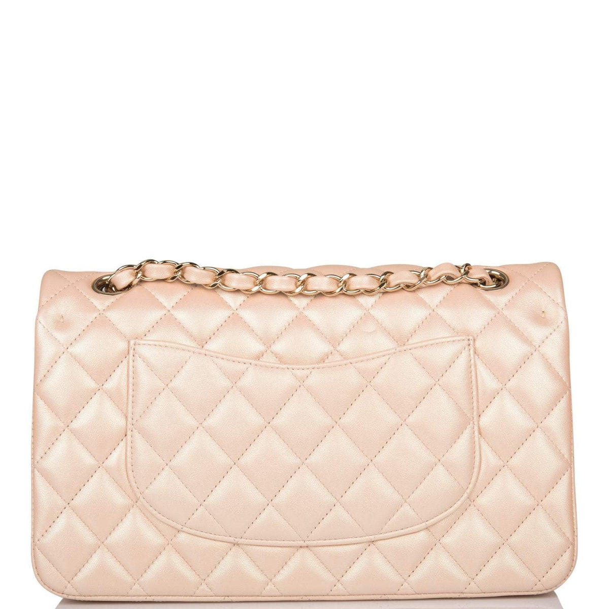 Chanel Medium Classic Double Flap Bag Beige Iridescent Calfskin Light Gold Hardware