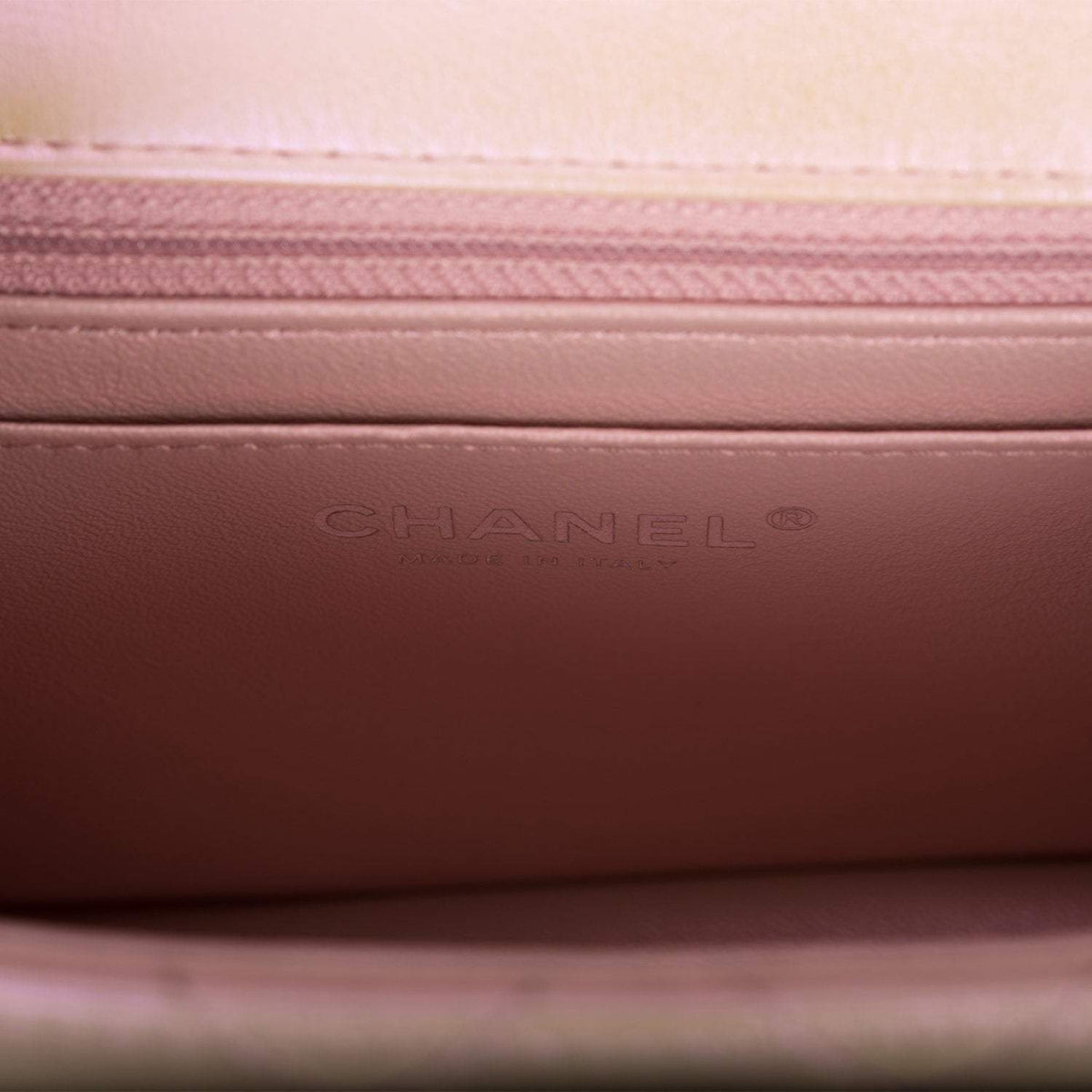 Chanel Mini Square Flap Bag Pink Iridescent Lambskin Silver Hardware