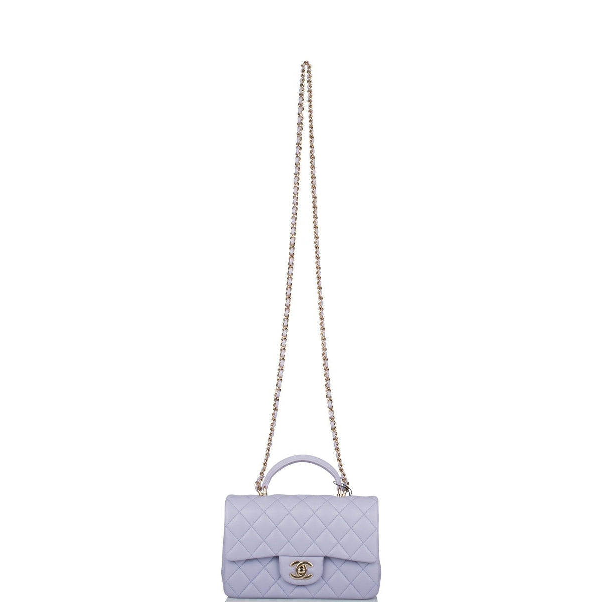 Chanel Rectangular Mini Flap Bag with Top Handle Lavender Quilted Lambskin  Light Gold Hardware