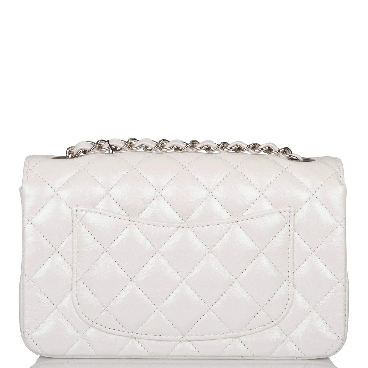 Chanel Mini Rectangular Flap Bag White Iridescent Lambskin Silver Hardware