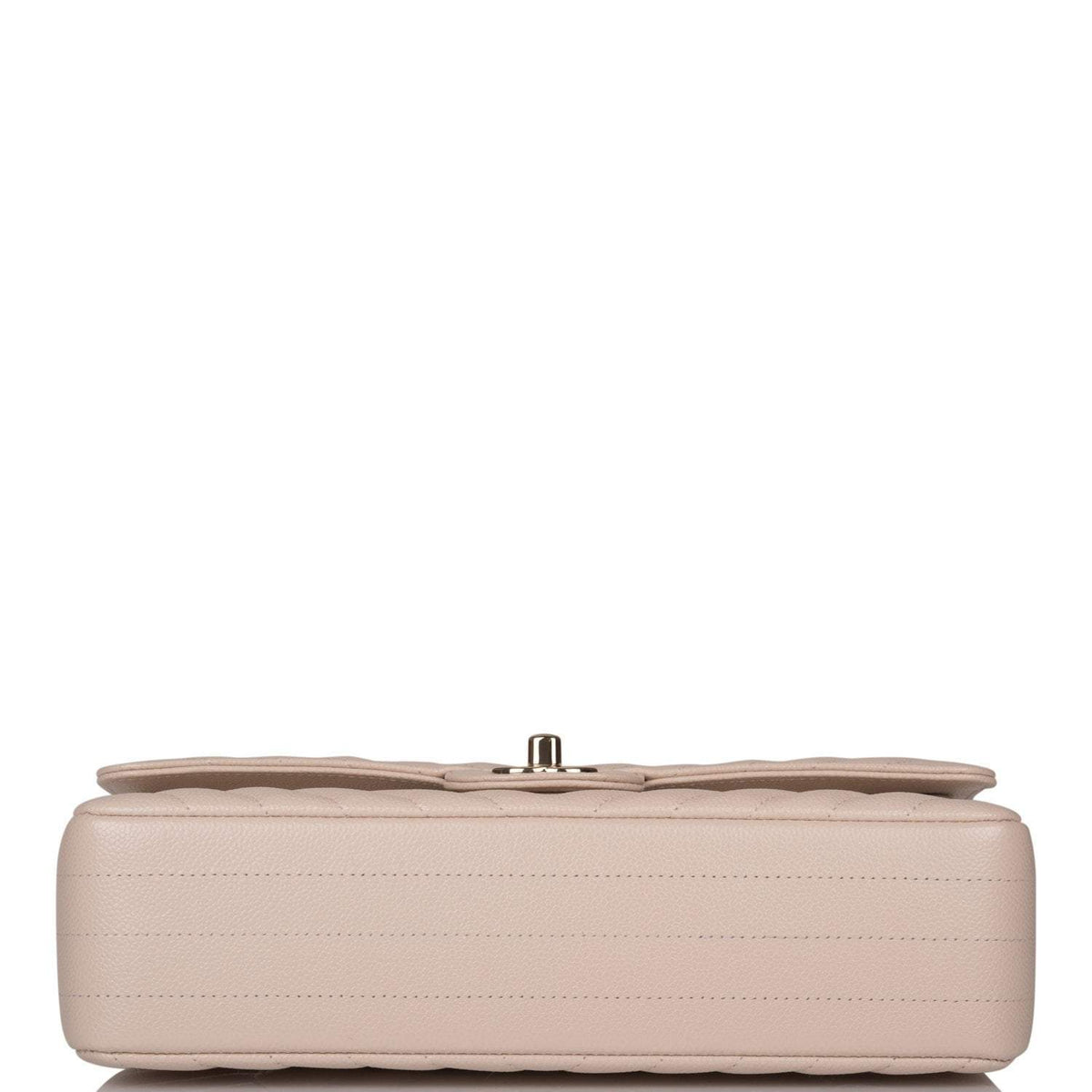 Chanel Shiny Beige Chevron Caviar Medium Classic Double Flap Bag Light Gold Hardware