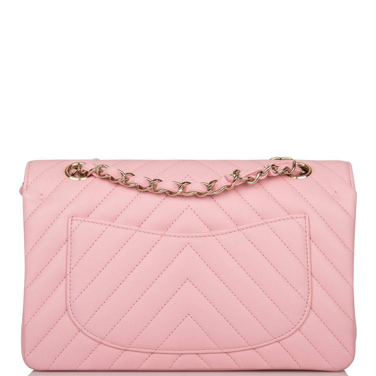 Chanel Pink Chevron Caviar Small Classic Double Flap Bag Light Gold Hardware