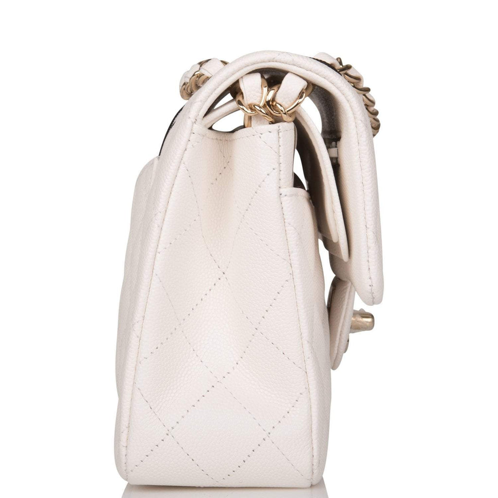Chanel Small Classic Double Flap White Caviar Light Gold Hardware