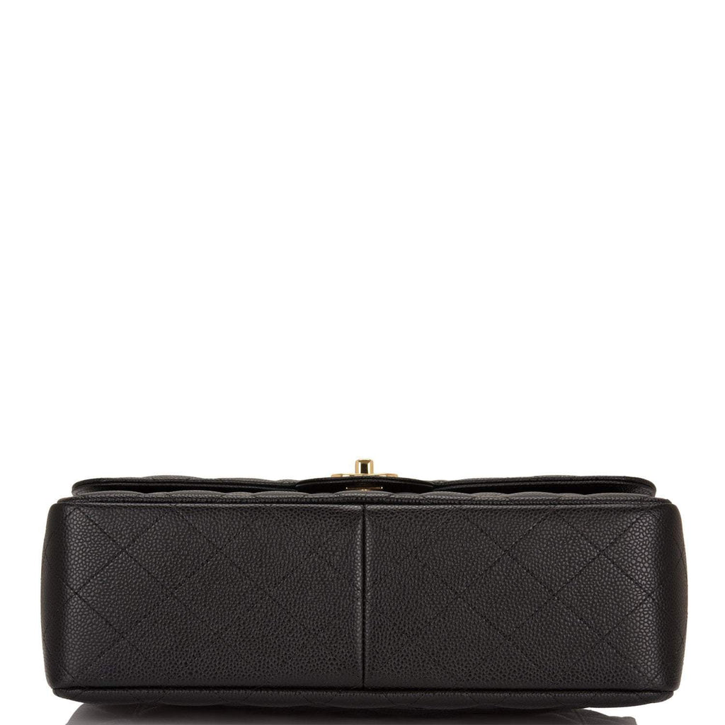 Chanel Black Quilted Caviar Jumbo Classic Double Flap Bag Gold Hardware