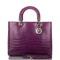 Christian Dior Purple Large Lady Dior Crocodile Tote Silver Hardware