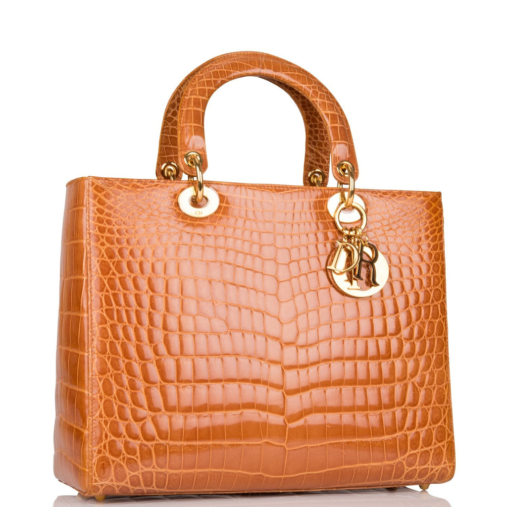 Christian Dior Honey Large Lady Dior Alligator Tote Gold Hardware
