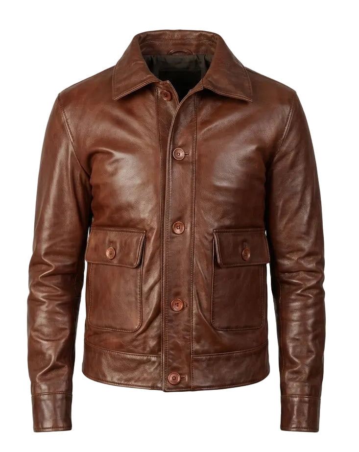 Columbus Brown Bomber Leather Jacket