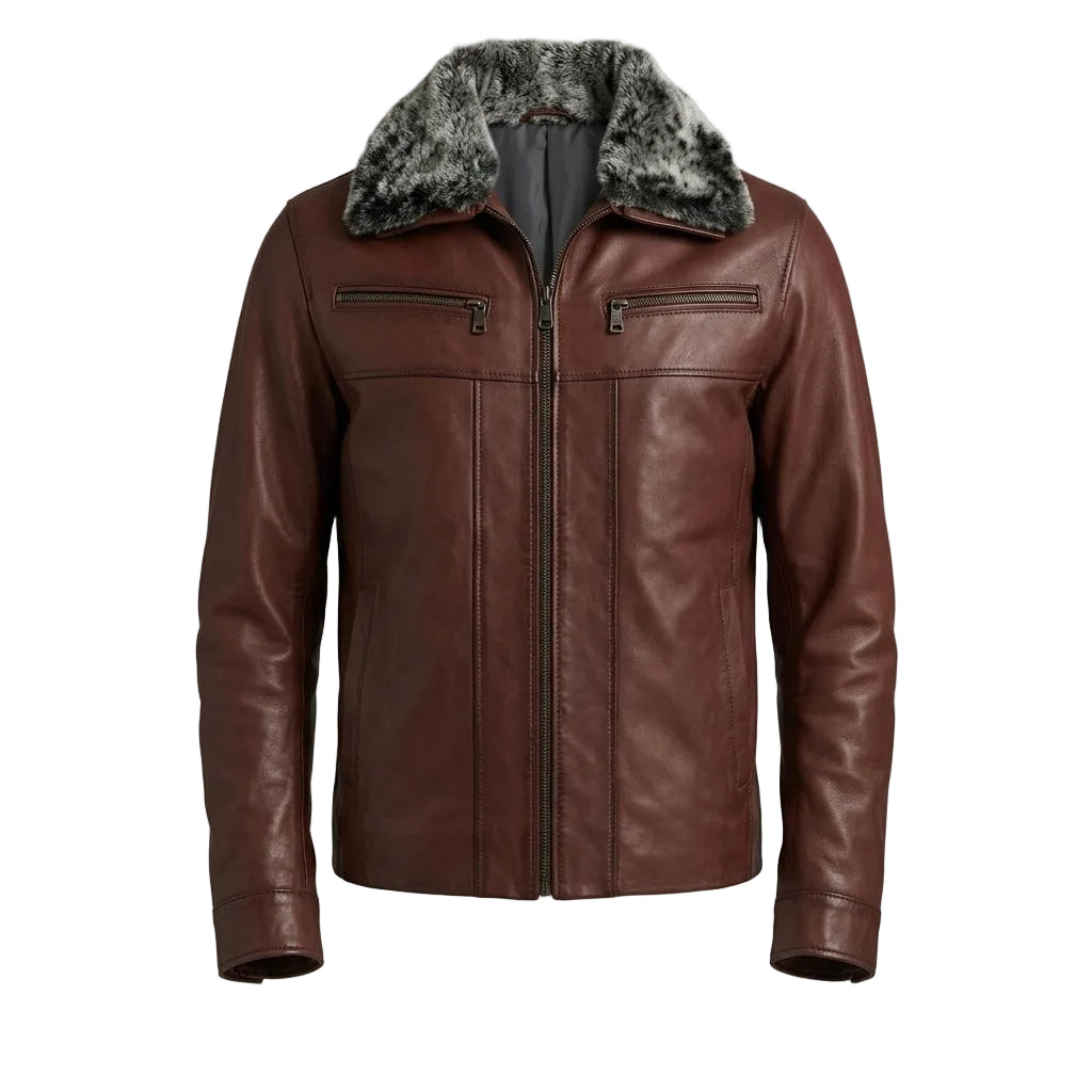Brown Fur Collar Leather Jacket