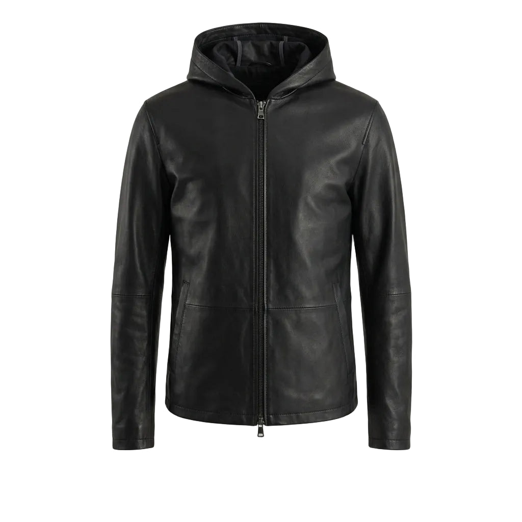 Andy Black Hooded Leather Jacket