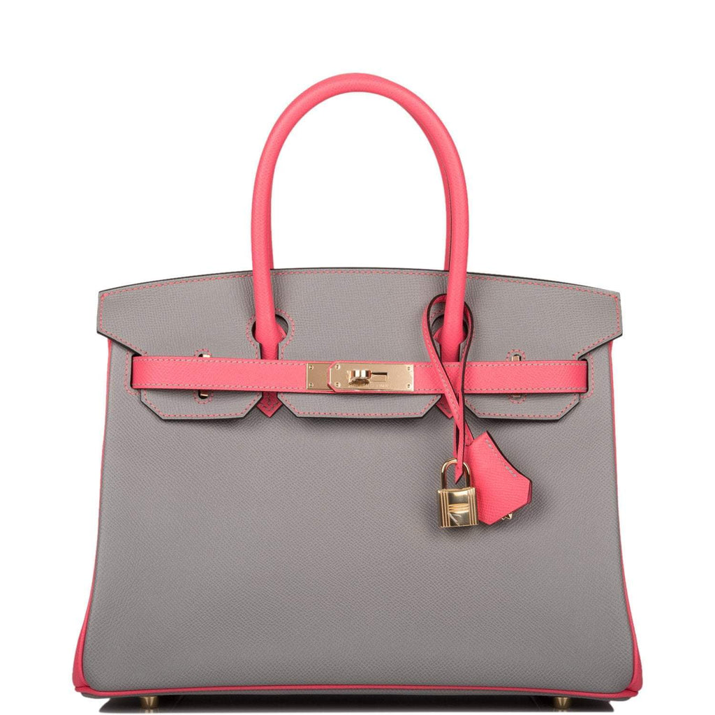 Hermes Birkin 30 Gris Mouette and Rose Azalee Epsom Permabrass Hardware