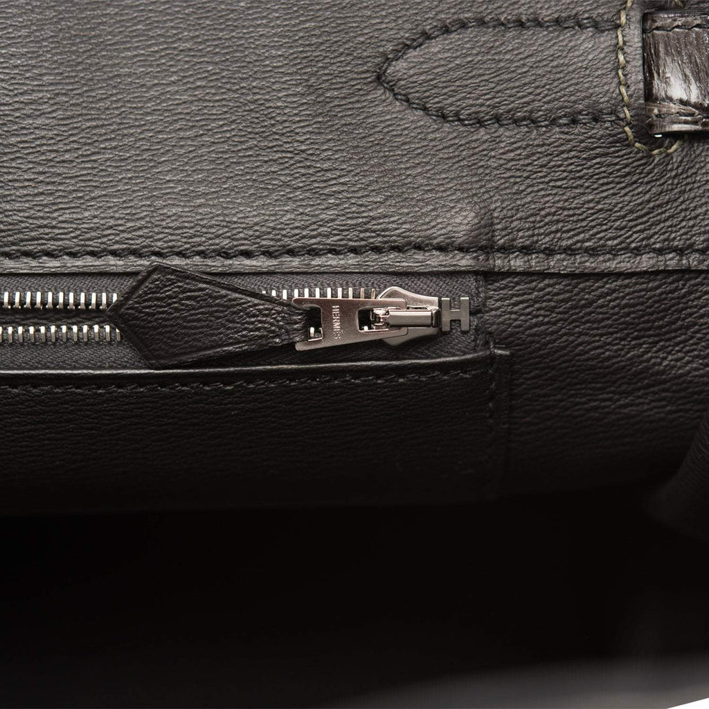 Hermes  Birkin 35cm Bi-Color Gris Tourterelle and Graphite Shiny Porosus Crocodile Brushed Palladium Hardware