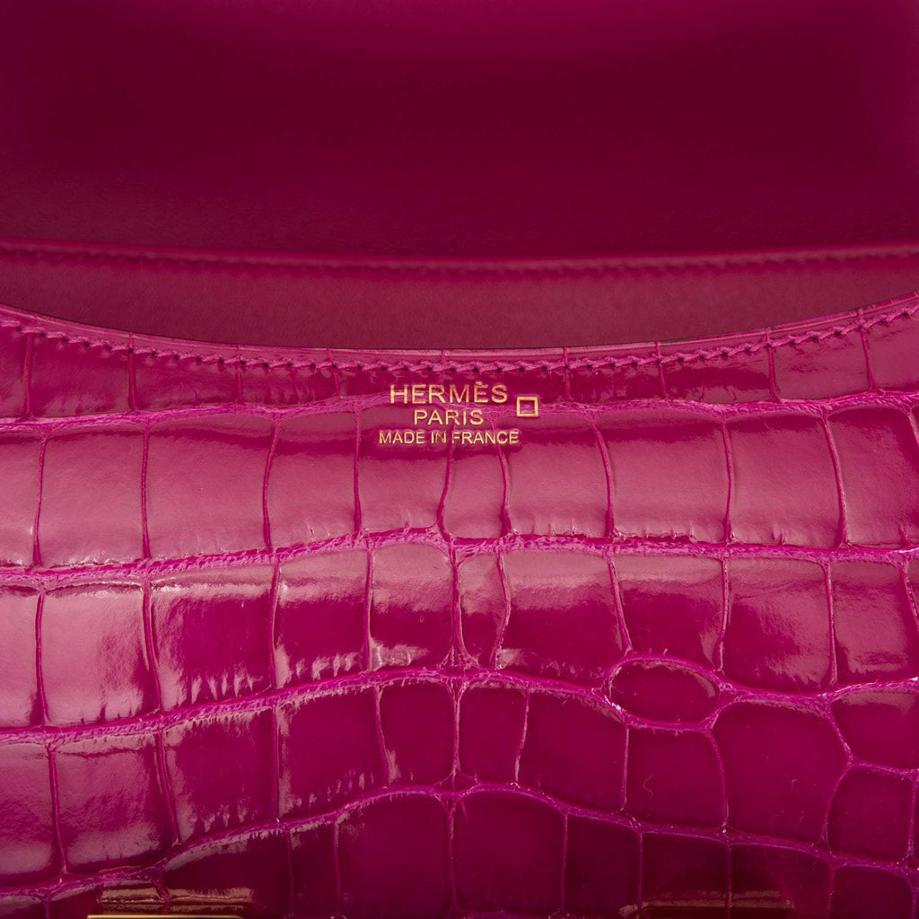 Hermes Rose Scheherazade Shiny Alligator Constance 24cm Gold Hardware