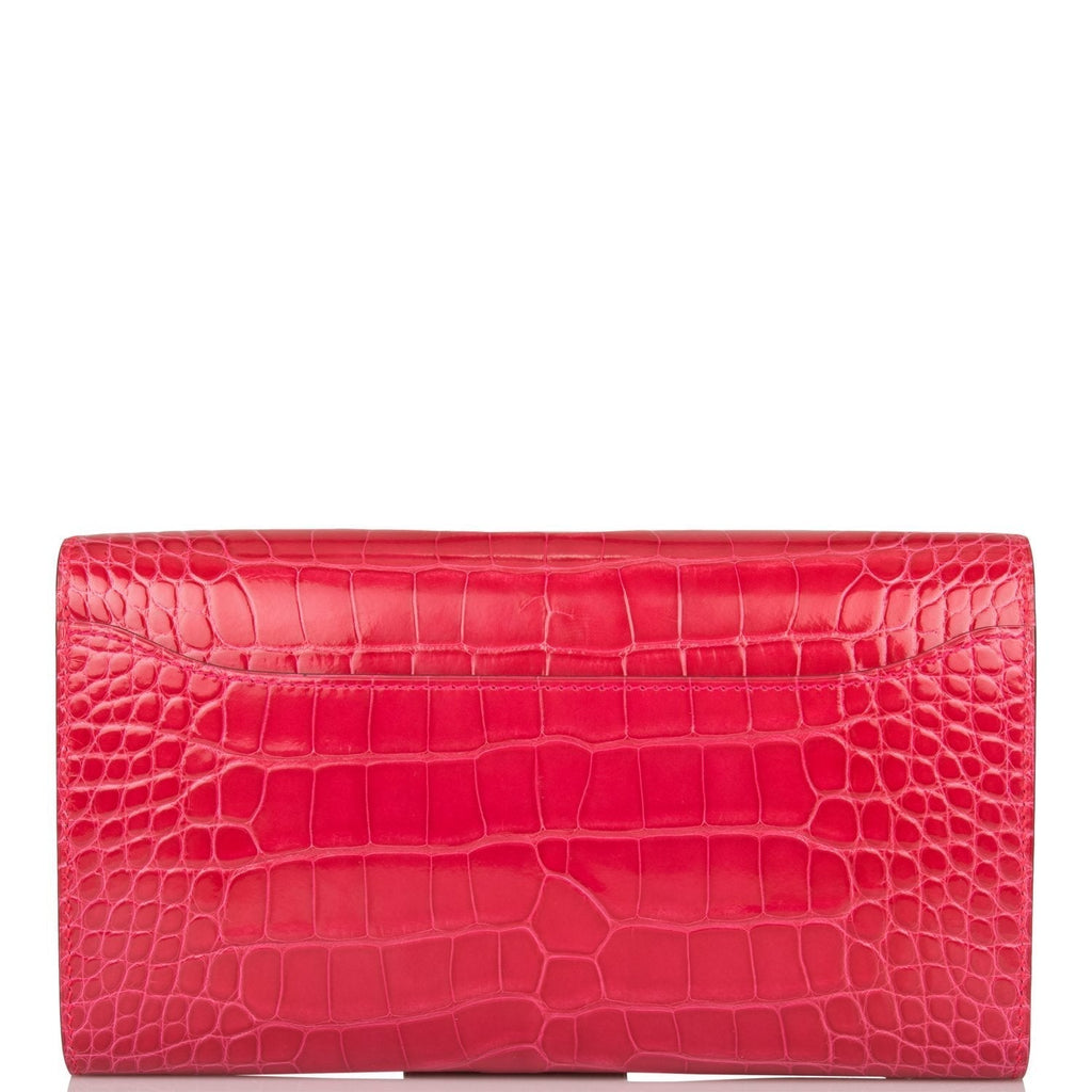 Hermes Rose Extreme Shiny Alligator Constance Wallet To Go Palladium Hardware