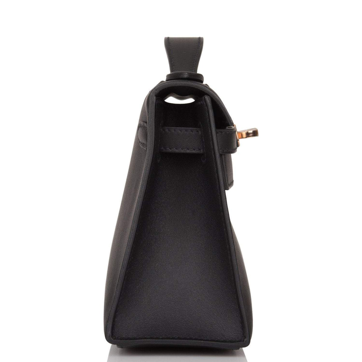 Hermes Black Swift Mini Kelly Pochette Rose Gold Hardware