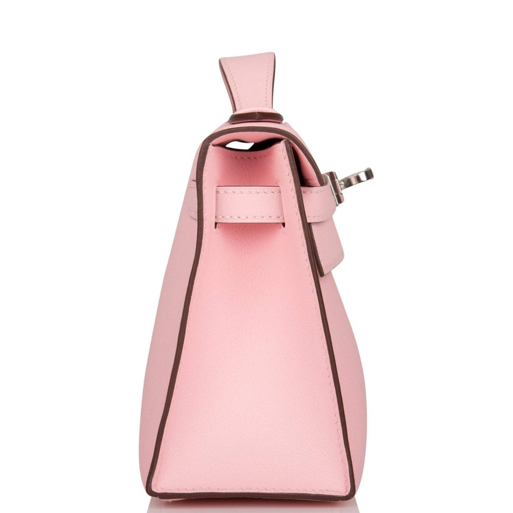 Hermes Rose Sakura Swift Mini Kelly Pochette Palladium Hardware