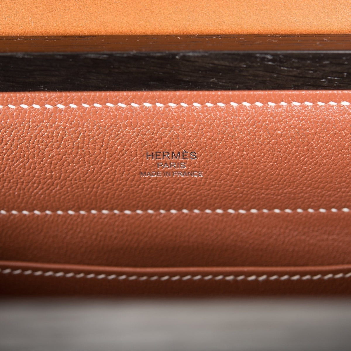 Hermes Fauve Barenia and Natural Wood "Kelly Wood" 22cm Palladium Hardware