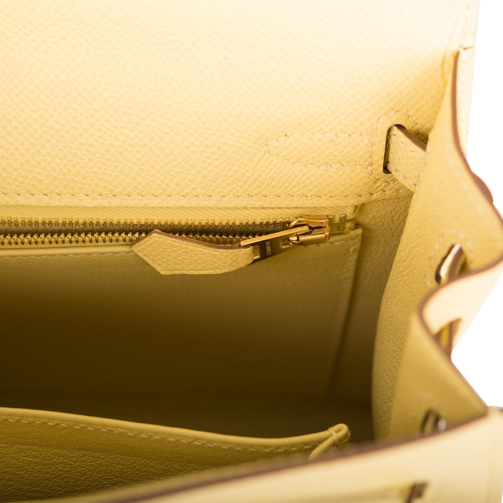 Hermes Jaune Poussin Epsom Sellier Kelly 25cm Gold Hardware