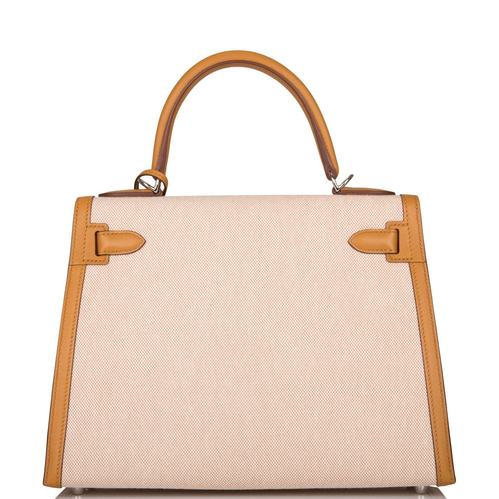 Hermes Sesame Toile and Swift Sellier Kelly 28cm Palladium Hardware