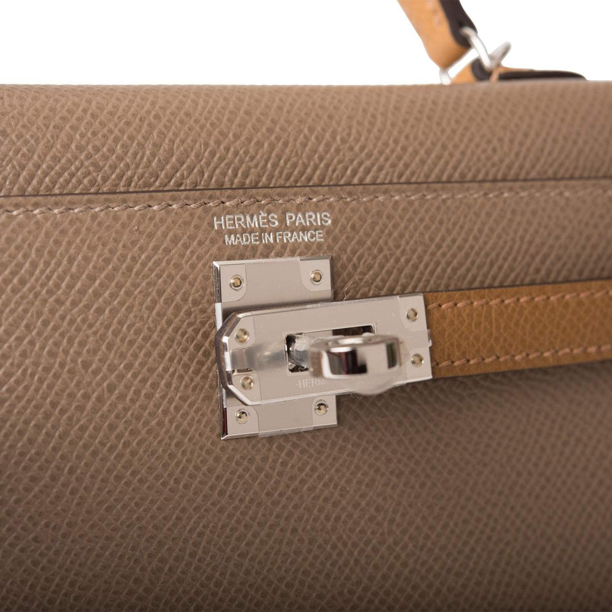 Hermes Tri-Color Kelly Sellier 20 Etoupe, Alezan and Biscuit Epsom Palladium Hardware