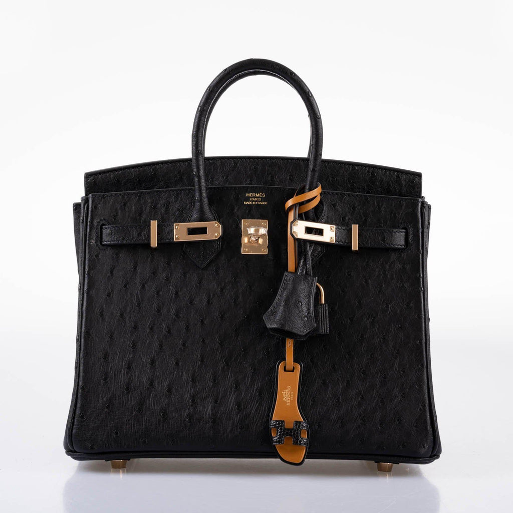 Hermes Birkin 25 Black Ostrich Rose Gold Hardware