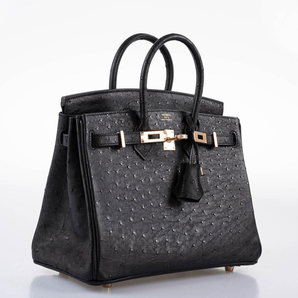 Hermes Birkin 25 Black Ostrich Rose Gold Hardware