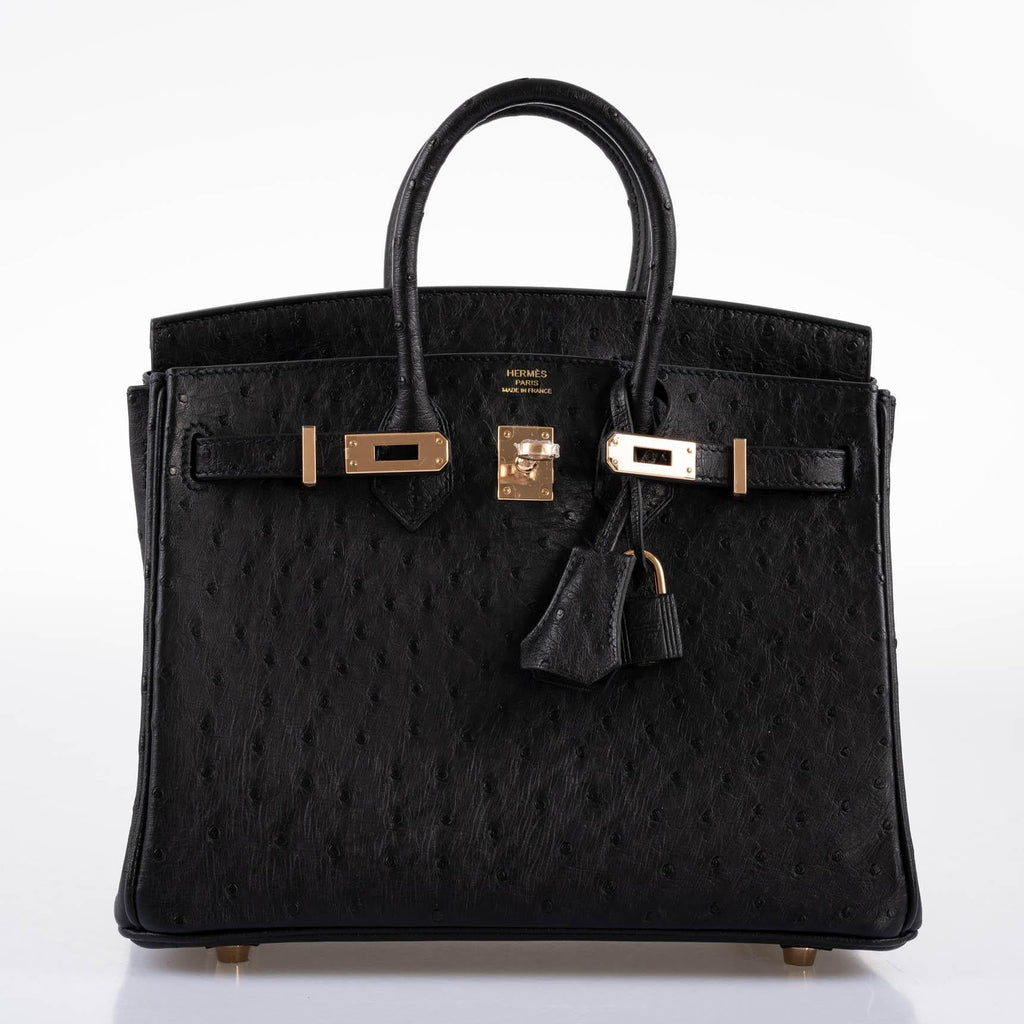 Hermes Birkin 25 Black Ostrich Rose Gold Hardware