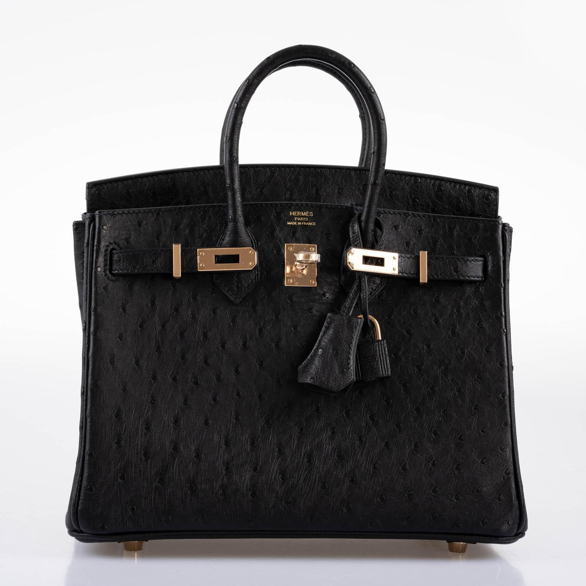 Hermes Birkin 25 Black Ostrich Rose Gold Hardware