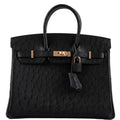 Hermes Birkin 25 Black Ostrich Rose Gold Hardware