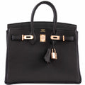 Hermes Birkin 25 Black Togo leather Rose Gold Hardware