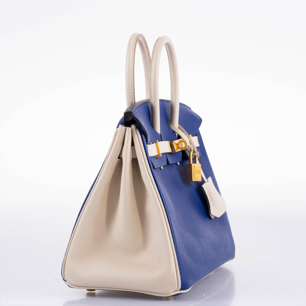 Hermes Birkin 25 HSS Bi-Color Blue Electrique & Craie Epsom Brushed Gold Hardware